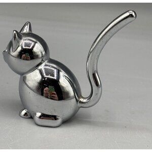 Silver Chrome Cat Ring Holder‎ Jewelry Organizer Figurine